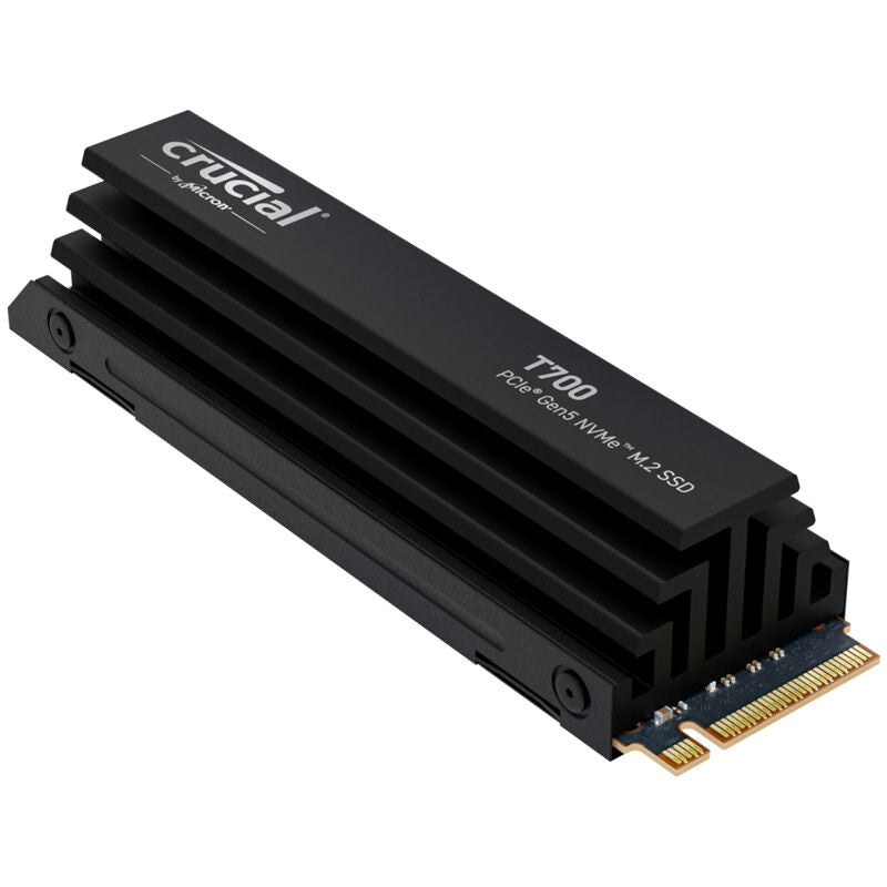 Crucial T700 NVMe SSD 4 TB PCIe 5.0 M.2 2280 med kjøleribbe detalj nærbilde