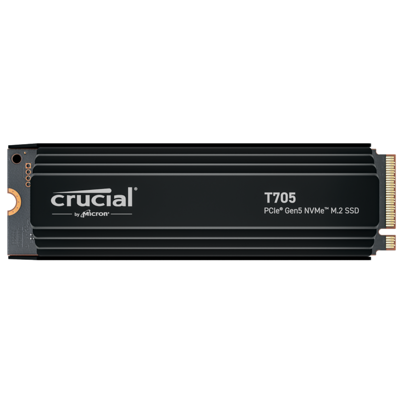 Crucial T705 NVMe SSD 2 TB PCIe 5.0 M.2 med kjøleribbe bakside