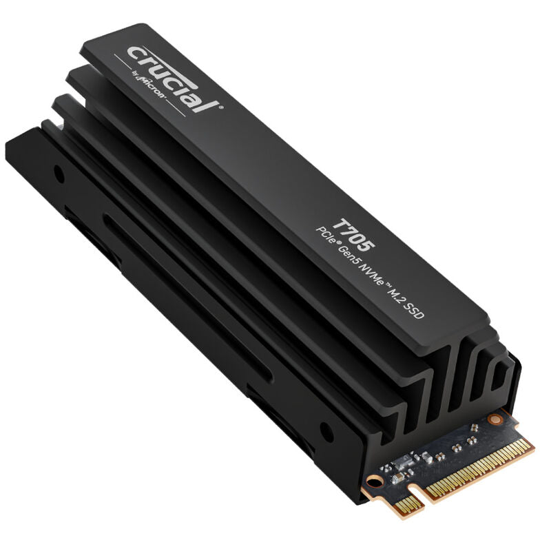 Crucial T705 NVMe SSD 4 TB PCIe 5.0 M.2 2280 med kjøleribbe forfra