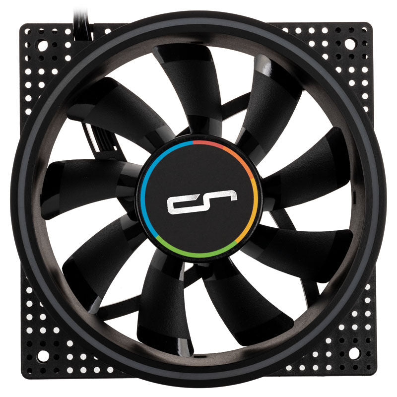 Detalj av ARGB-lys på Cryorig Crona S PWM ARGB vifte 3-pakning 120 mm svart