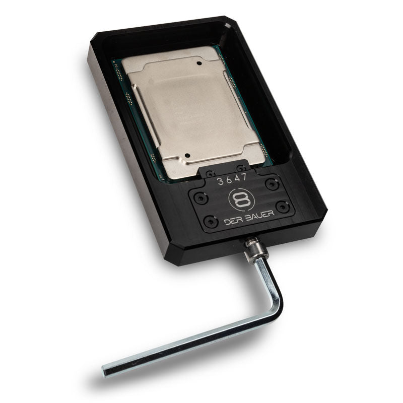 der8auer Delid-Die-Mate WS 3647 delid-verktøy svart montert på CPU