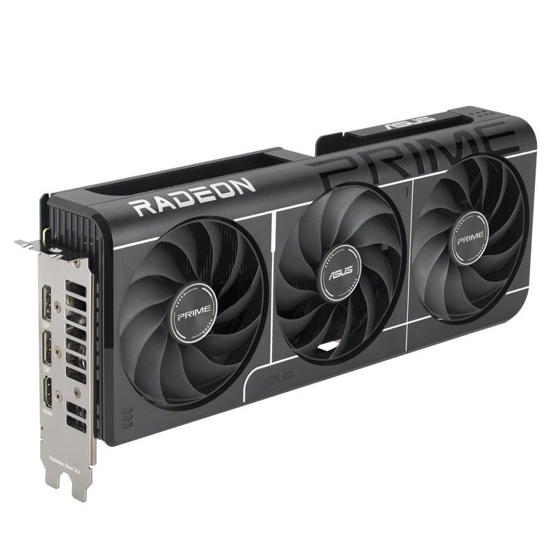 Detalj av ASUS Prime RX 9060 XT OC Edition grafikkort kjølesystem