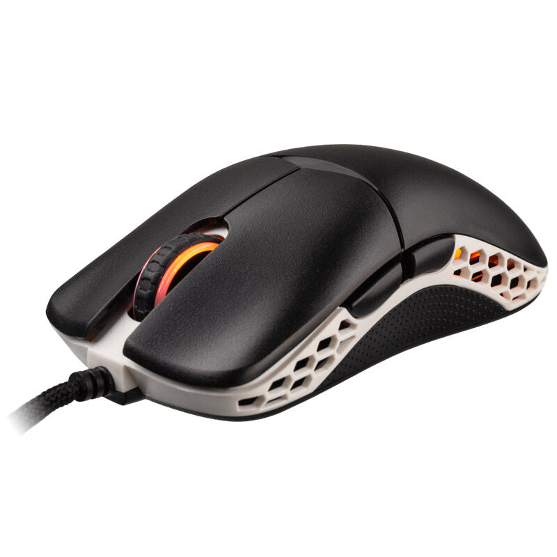 Ducky Feather gamingmus ARGB Huano svart/hvit detalj av knappene