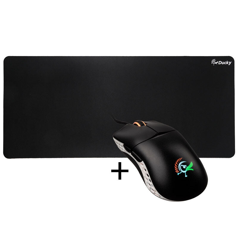 Ducky Feather gamingmus ARGB Huano svart/hvit forfra
