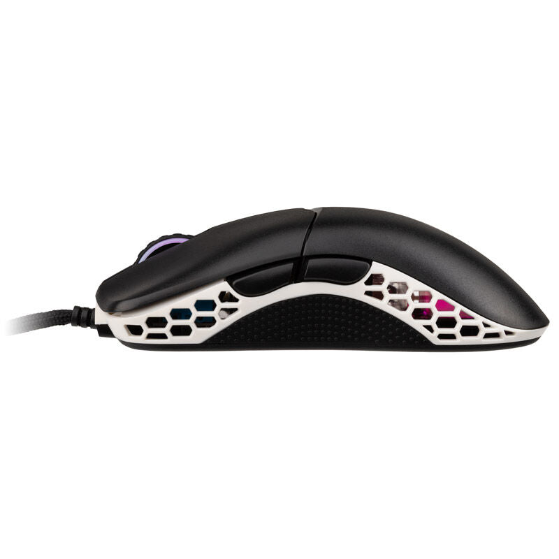 Ducky Feather gamingmus ARGB Huano svart/hvit nærbilde av scrollhjul