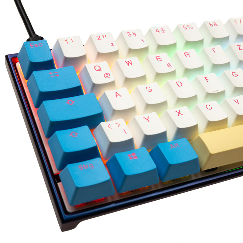 Montert Ducky Mecha SF Limited Dawn Edition gamingtastatur RGB MX-Black på skrivebord
