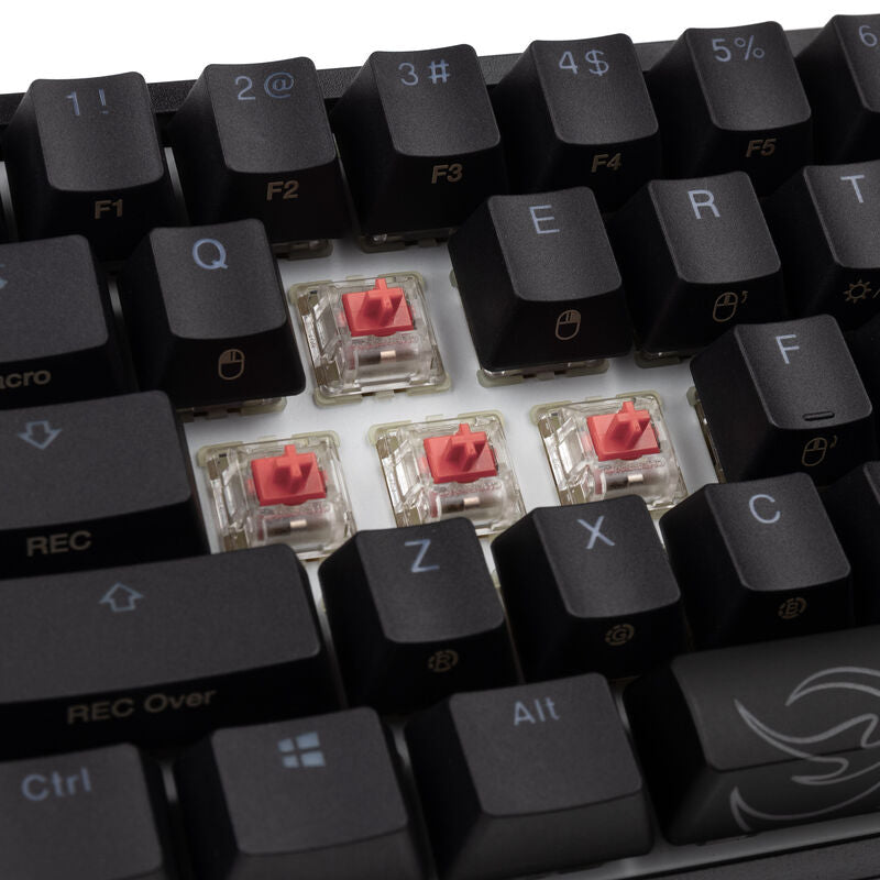 Ducky One 2 Pro Mini gamingtastatur RGB Cherry Silent Red tastetrykk detalj