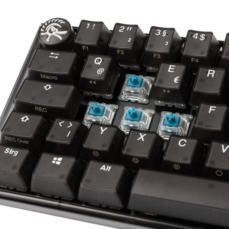 Nærbilde av RGB-belysning på Ducky One 3 Aura Black SF gamingtastatur 65%