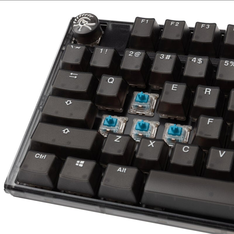 Nærbilde av tastene på Ducky One 3 Aura Black TKL gamingtastatur RGB