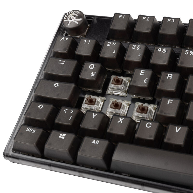 Nærbilde av Ducky One 3 Aura Black TKL gamingtastatur RGB MX-Brown tastaturhetter