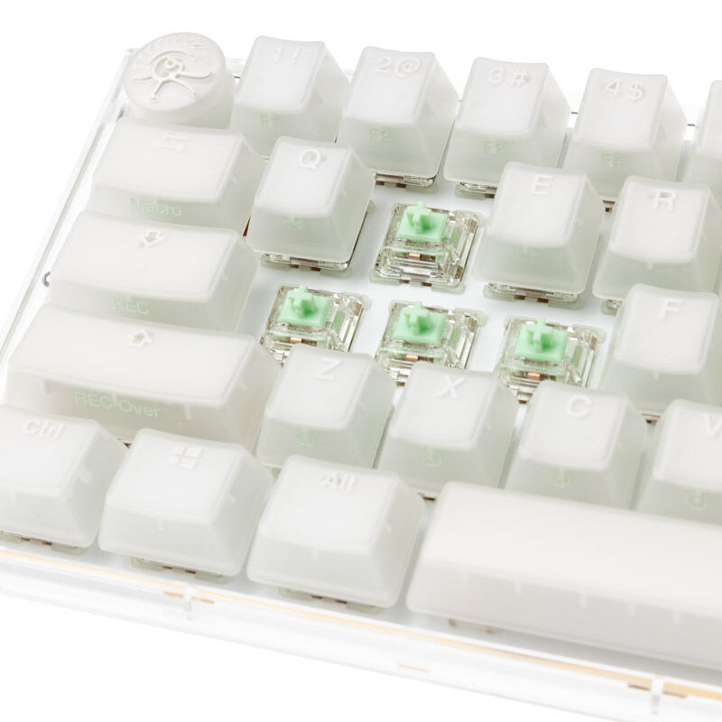 Detalj av RGB-lys på Ducky One 3 Aura White Mini gamingtastatur RGB