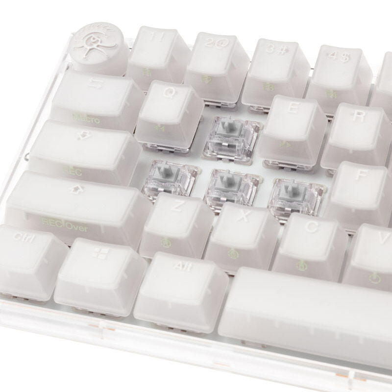 Nærbilde av Ducky One 3 Aura White Mini gamingtastatur RGB MX-Speed-Silver tastaturknapper