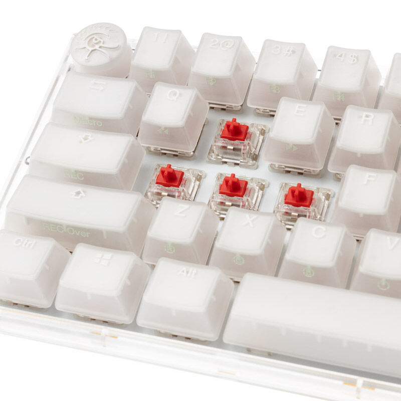 Nærbilde av RGB-belysning på Ducky One 3 Aura White Mini gamingtastatur 60%