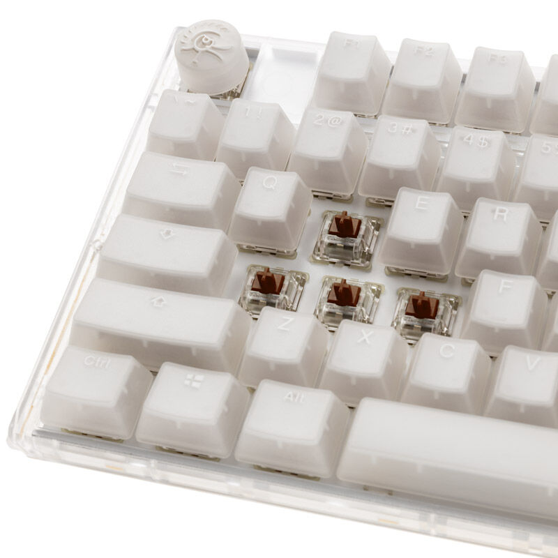 Ducky One 3 Aura White gamingtastatur nærbilde av RGB-belysning