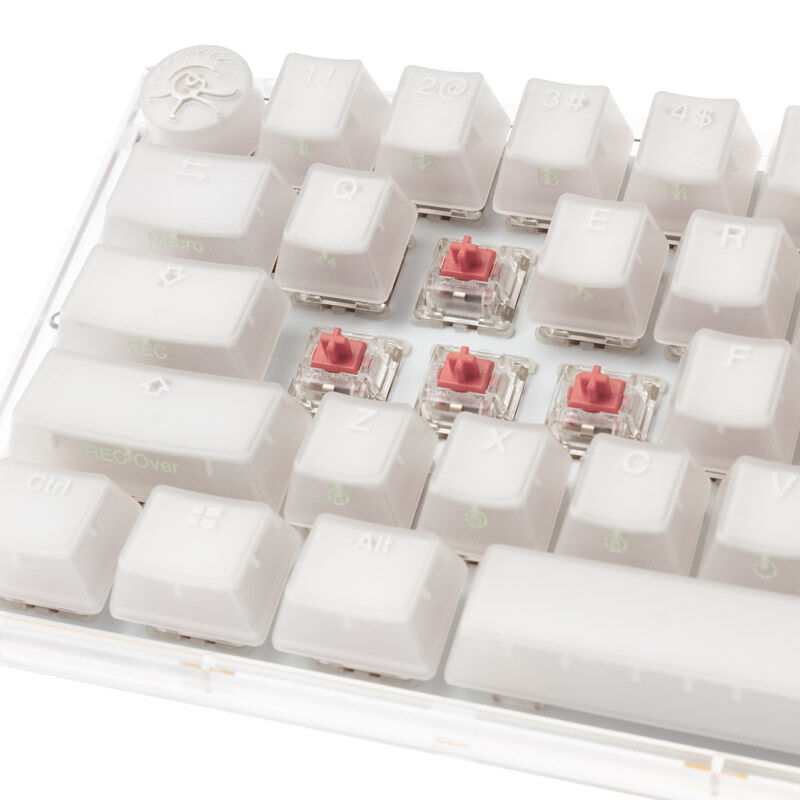 Nærbilde av Cherry MX Silent Red brytere i Ducky One 3 Aura White SF