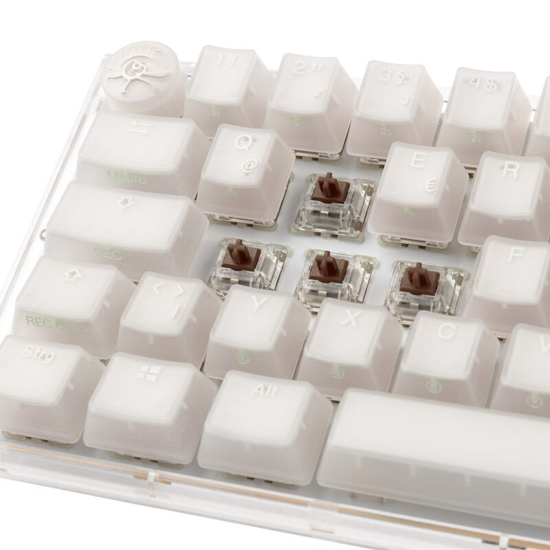 Nærbilde av RGB-belysning på Ducky One 3 Aura White SF gamingtastatur