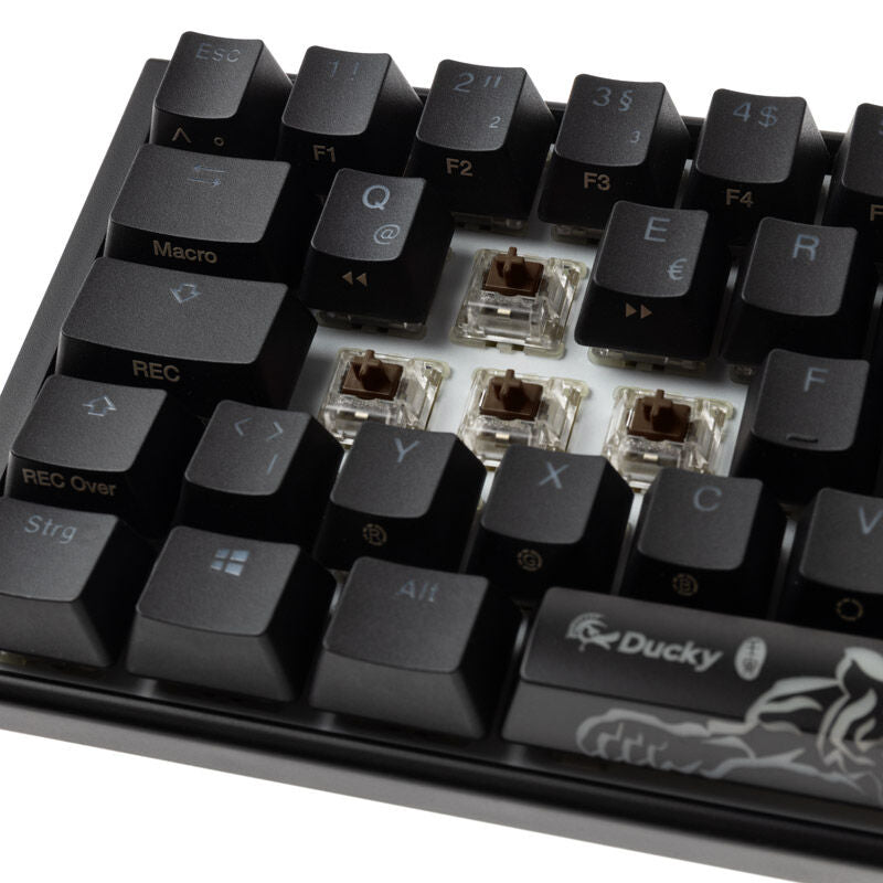 Nærbilde av Cherry MX Brown bryter i Ducky One 3 Classic Black/White SF