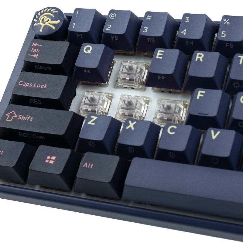Nærbilde av Ducky One 3 Cosmic Blue Mini tastaturs RGB-belysning