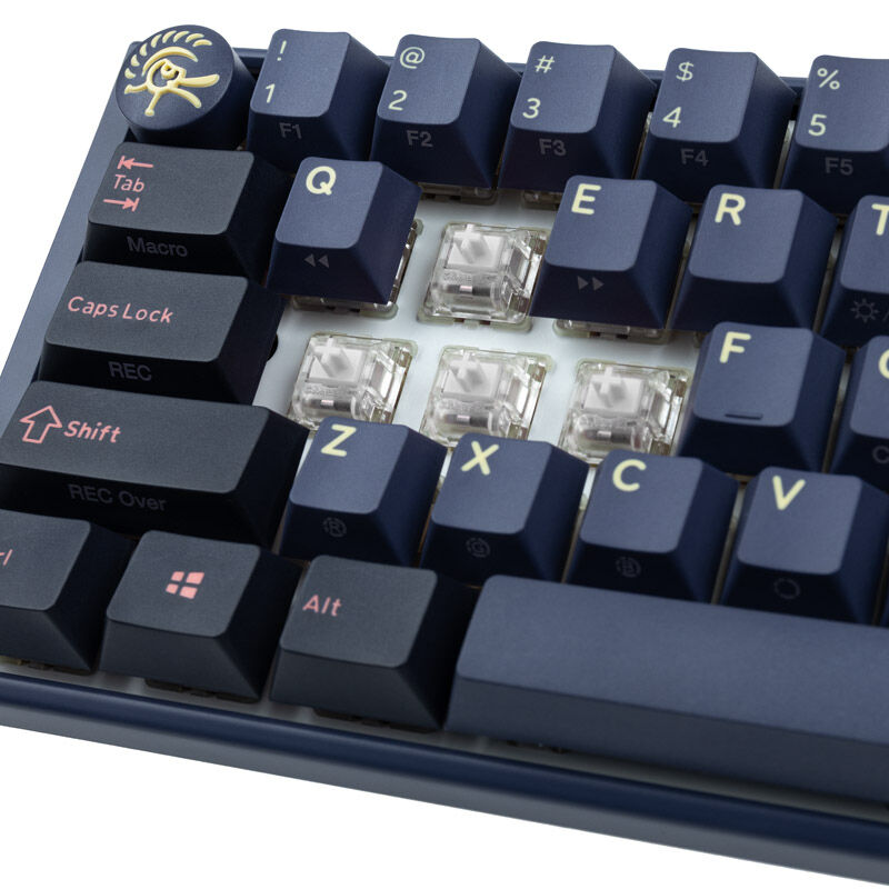 Nærbilde av Cherry MX Ergo Clear bryter i Ducky One 3 Cosmic Blue Mini