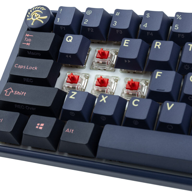 Detalj av Cherry MX Red brytere i Ducky One 3 Cosmic Blue SF
