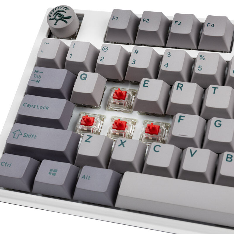 Ducky One 3 Mist Grey gamingtastatur RGB nærbilde av brytere