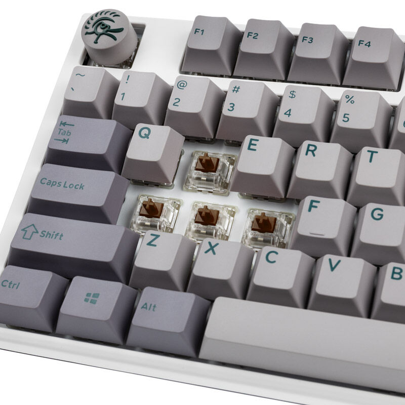 Ducky One 3 Mist Grey gamingtastatur RGB MX-Brown ANSI nærbilde av RGB-belysning