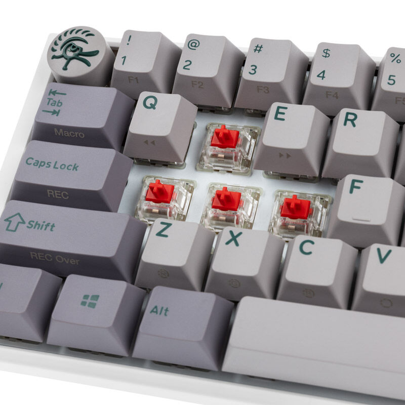 Nærbilde av Cherry MX Red switch i Ducky One 3 Mist Grey SF