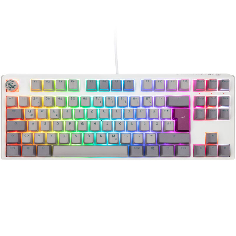Bakside av Ducky One 3 Mist Grey TKL gamingtastatur RGB MX-Blue