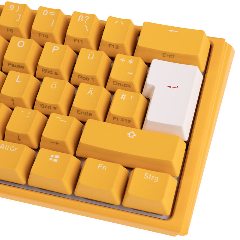 Sideprofil av Ducky One 3 Yellow Mini gamingtastatur 60% RGB MX-Speed-Silver