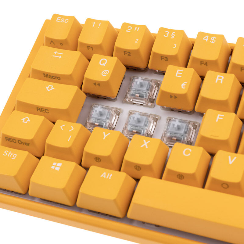 Detalj av tastaturhetter på Ducky One 3 Yellow SF gamingtastatur 65 % RGB