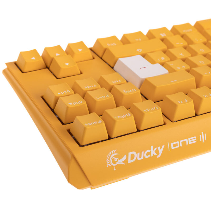 Sideprofil av Ducky One 3 Yellow TKL gamingtastatur RGB MX-Silent-Red