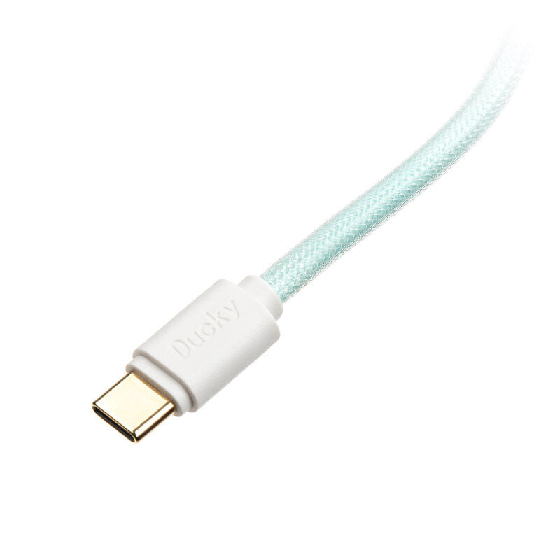 Ducky Premicord Azure spiralkabel USB-C til USB-A 1,8 m montert på tastatur