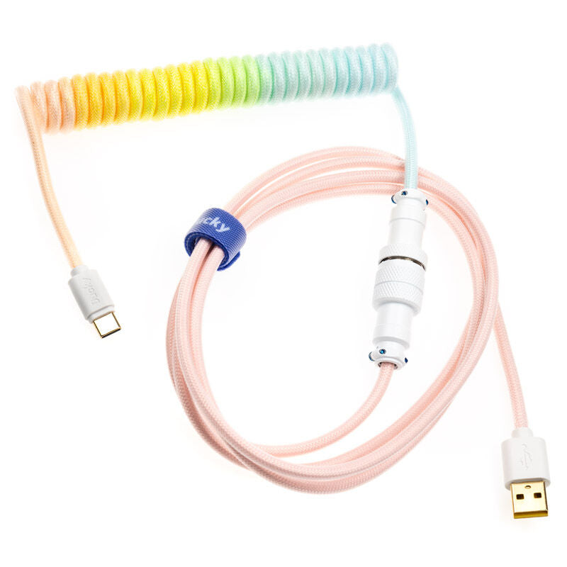 Ducky Premicord Cotton Candy spiralkabel USB-C til USB-A forfra