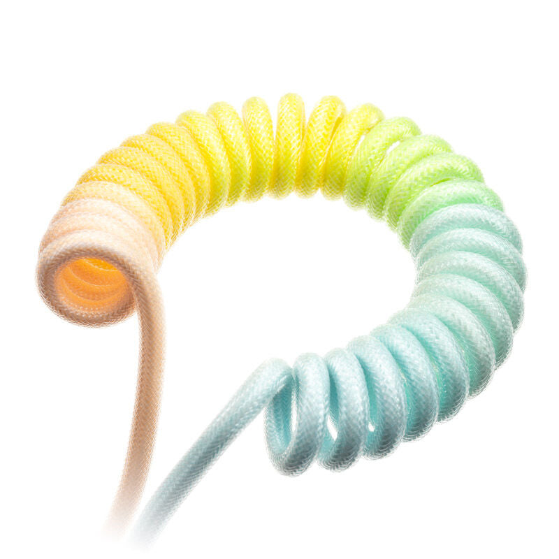 Nærbilde av Ducky Premicord Cotton Candy spiralkabel USB-C til USB-A