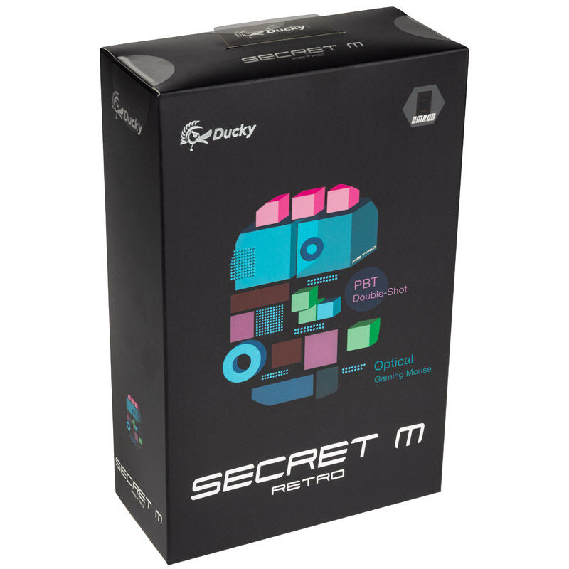 Ducky Secret M Retro gamingmus kablet 16000 DPI RGB svart frontdetalj