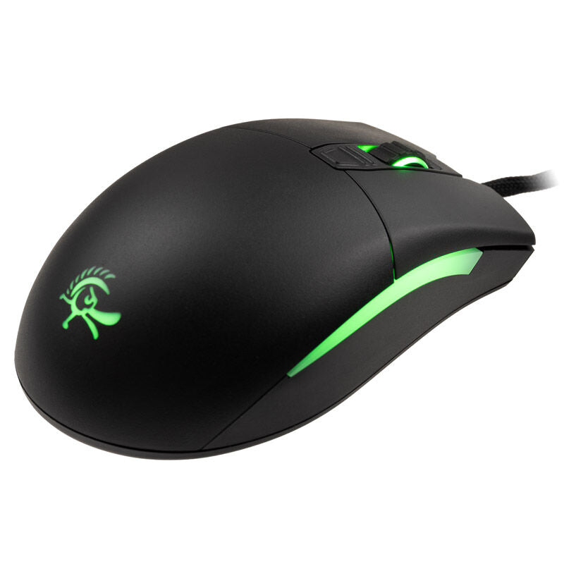 Ducky Secret M Retro gamingmus kablet 16000 DPI RGB svart nærbilde av RGB-belysning