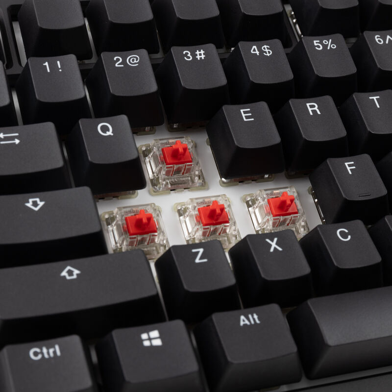 Ducky Tinker 75 tastatur montert på skrivebord med RGB-lys