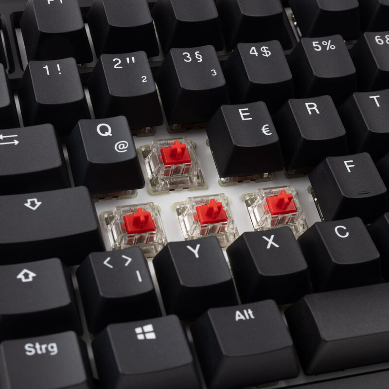 Nærbilde av Ducky Tinker 75 gamingtastatur RGB-belysning