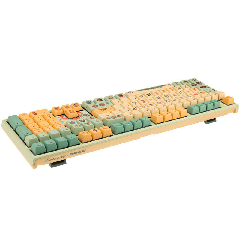 Nærbilde av Ducky x Dimanche One 2 Pro gamingtastatur Peter Pan Varmilo V2 Iris tastaturknapper