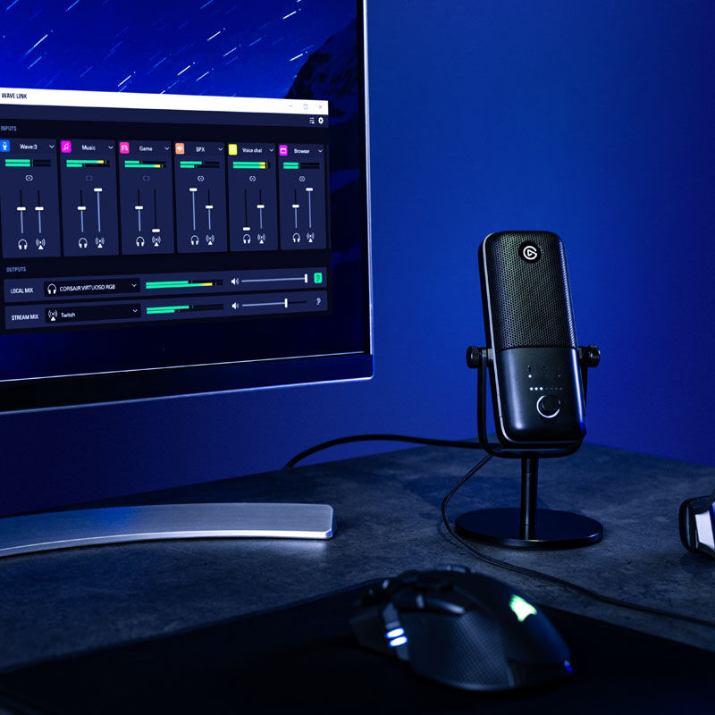 Visning av hodetelefonutgang på Elgato Wave:3 USB kondensatormikrofon svart