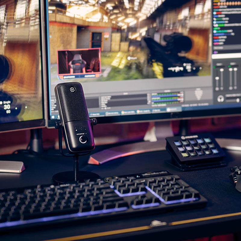 Elgato Wave:3 USB kondensatormikrofon svart montert på stativ