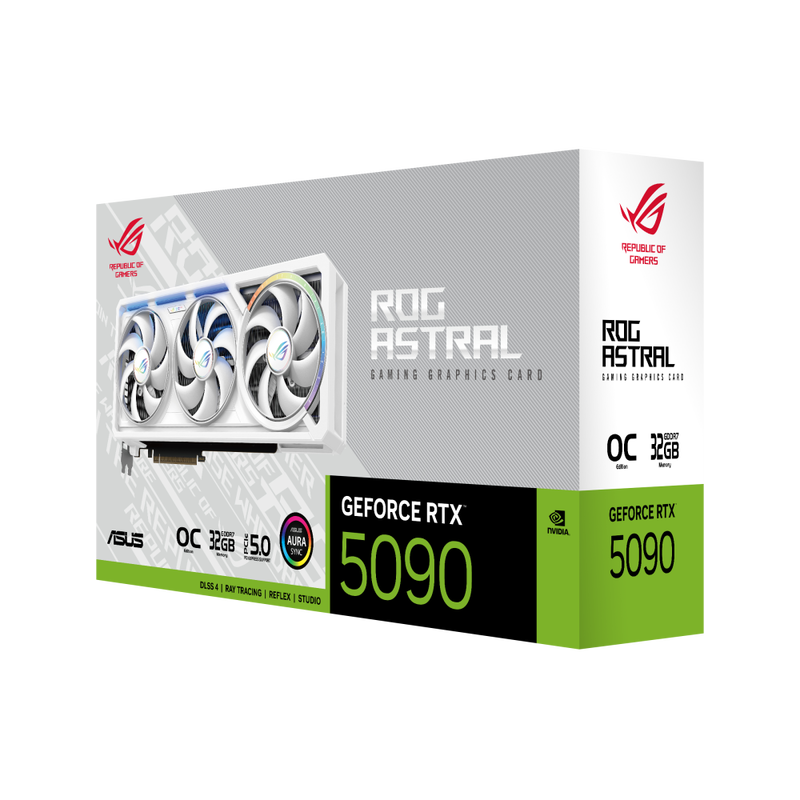 ASUS ROG Astral RTX 5090 White OC grafikkort emballasje