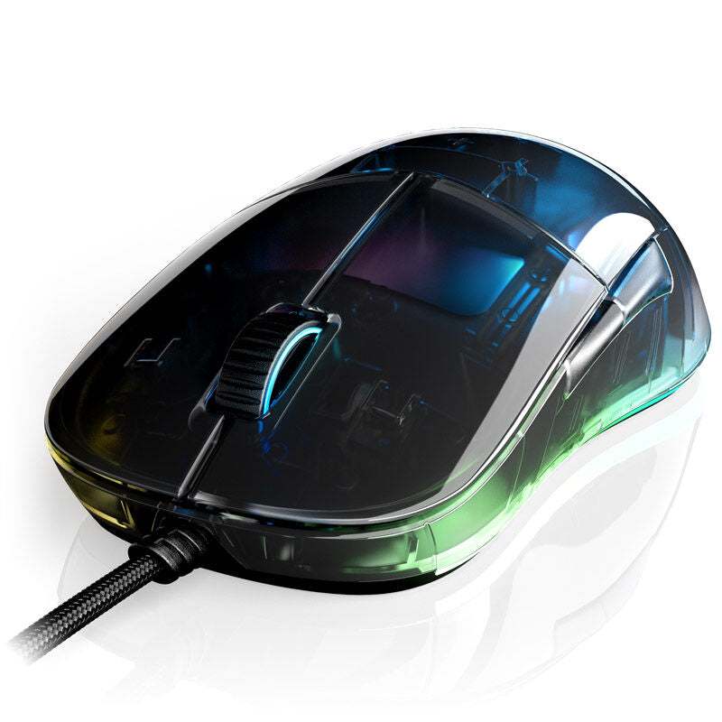 Nærbilde av PTFE-skates på Endgame Gear XM1 RGB gamingmus Kailh GM 4.0 16000 DPI hvit