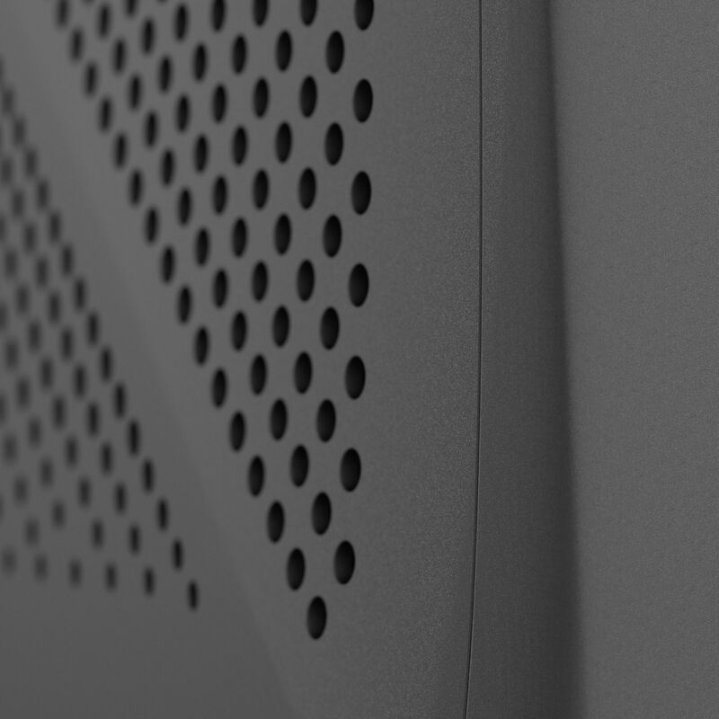 Nærbilde av vifte i Fractal Design Era 2 Mini-ITX kabinett valnøttpanel grå