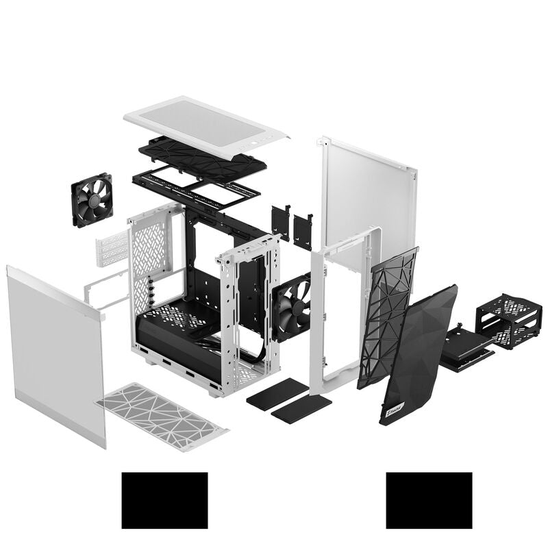 Fractal Design Meshify 2 Mini Micro-ATX kabinett herdet glass hvit I/O panel