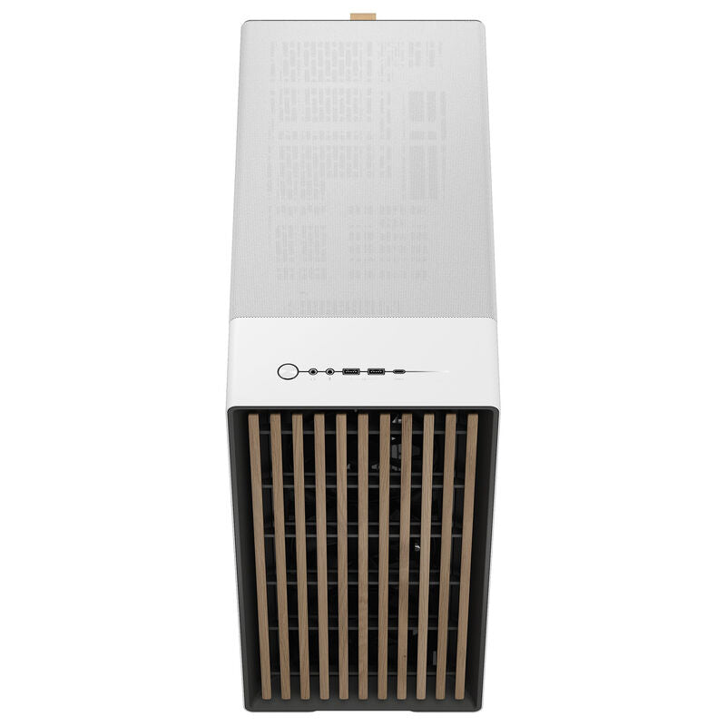 Detaljbilde av mesh-sidepanel på Fractal Design North XL Chalk kabinett