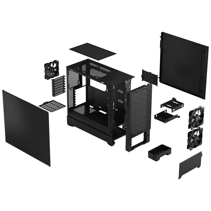 Fractal Design Pop Air Black Solid kabinett midtårn svart med kabler
