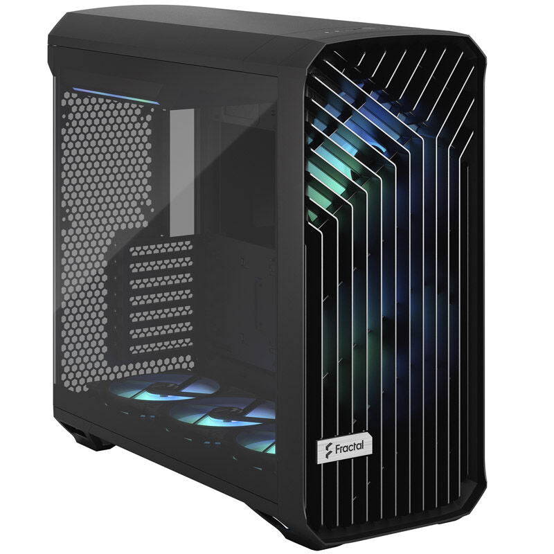 Baksiden av Fractal Design Torrent RGB kabinett midtårn E-ATX herdet glass svart