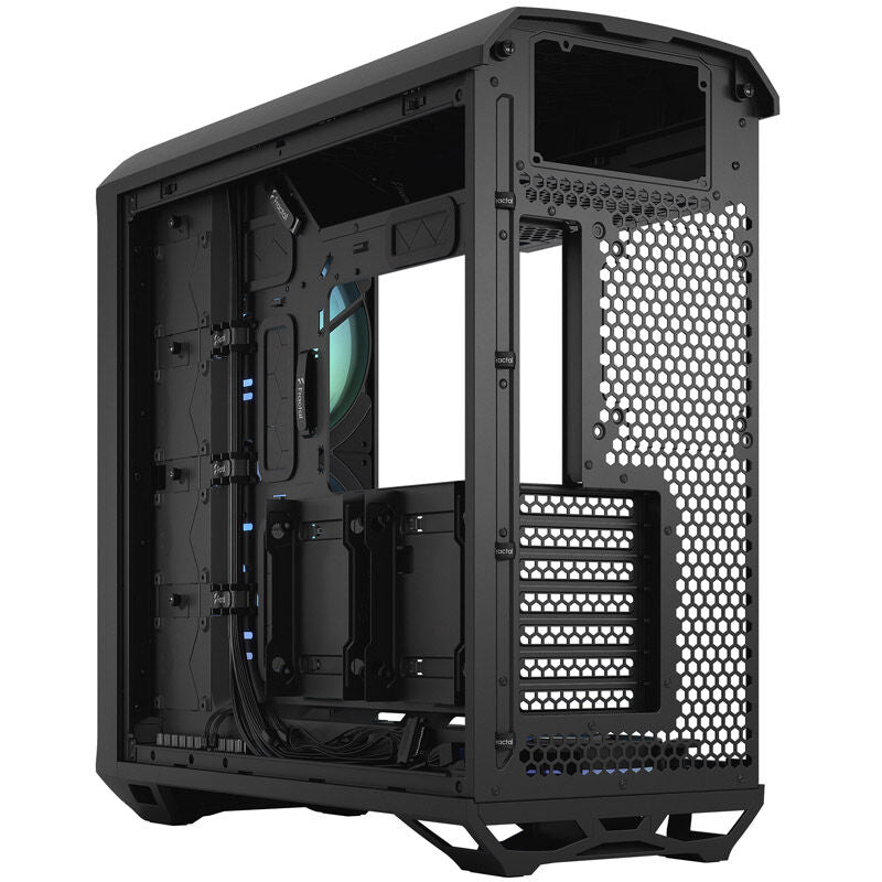 Frontpanel og tilkoblinger på Fractal Design Torrent RGB kabinett midtårn E-ATX herdet glass svart