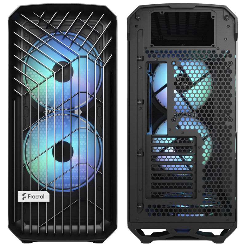 Nærbilde av RGB-vifter i Fractal Design Torrent RGB kabinett midtårn E-ATX herdet glass svart